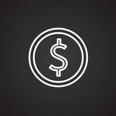 Dollar coin thin line on black background icon