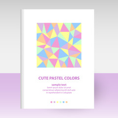 vector cover of diary or notebook white hardcover - format A4 layout brochure concept - cute pastel colored with polygonal triangle pattern - pink, violet, yellow, green, blue and orange color