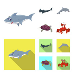 Vector design of sea and animal icon. Collection of sea and marine stock symbol for web.