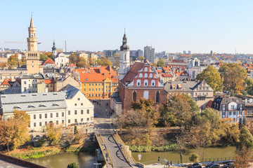 View from the Piast Tower in direction of  Mlynowka channel and the old town behind it