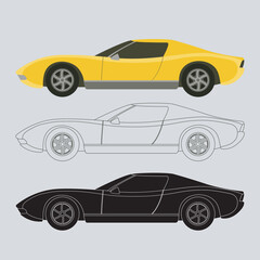 sports cars vector illustration flat style  profile side