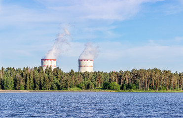 Cooling towers of KNPP on Lake Udomlya. Russia, Tver region.