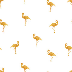 Seamless pattern with gold flamingo