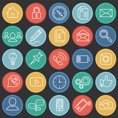 Social communication set on circles flat color background icon
