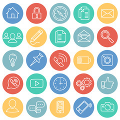 Social communication set on circles color background icon