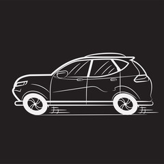 Car Drawn White Lines on Black School Blackboard. Icon. Sketch. Symbol. Sign. Stock Vector Illustration. Transparent. 