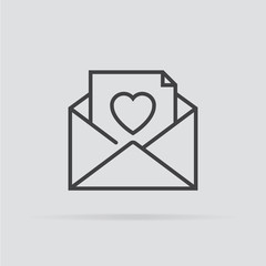 Love letter icon in flat style isolated on grey background.