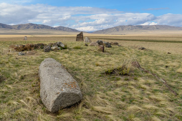 stone menhirs in Salbyk valley of South Siberia Ust-Abakan district, Republic of Khakassia