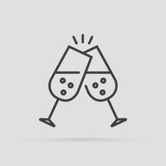 Champagne glasses icon in flat style isolated on grey background.