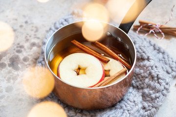 Hot apple cider with fall cinnamon and star anise