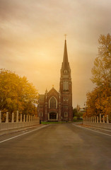 Old church at sunset during autumn in Tacoma, Washington