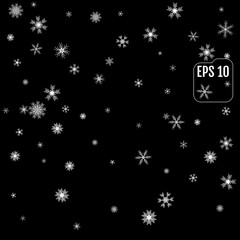 Fototapeta na wymiar Black background with white snowflakes, vector illustration