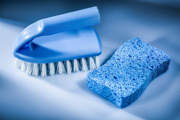 Plastic brush sponge on white background