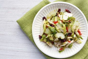 Salad of raw Brussels sprouts, celery and apples.