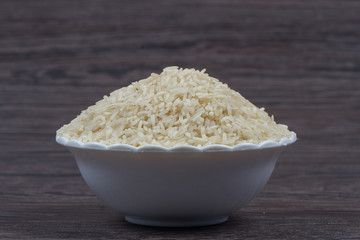 indian basmati rice isolated on texture background.