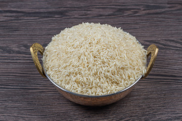indian basmati rice isolated on texture background.