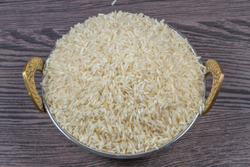 indian basmati rice isolated on texture background.