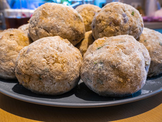 bavarian dumplings in kitchen during preparation