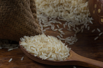 indian basmati rice isolated on texture background.