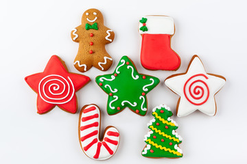 Set of Christmas gingerbread on white background.
