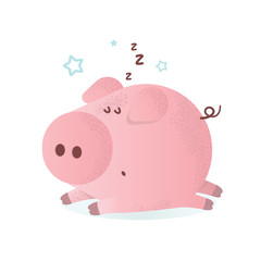 Vector illustration of a cute sleeping pink pig 