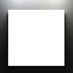 Empty space on wall for advertising. White square on dark gray background. Minimalistic mockup