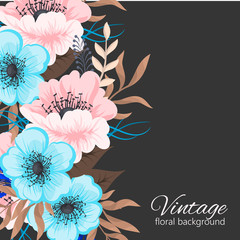 Greeting card with flowers, watercolor. Vector frame