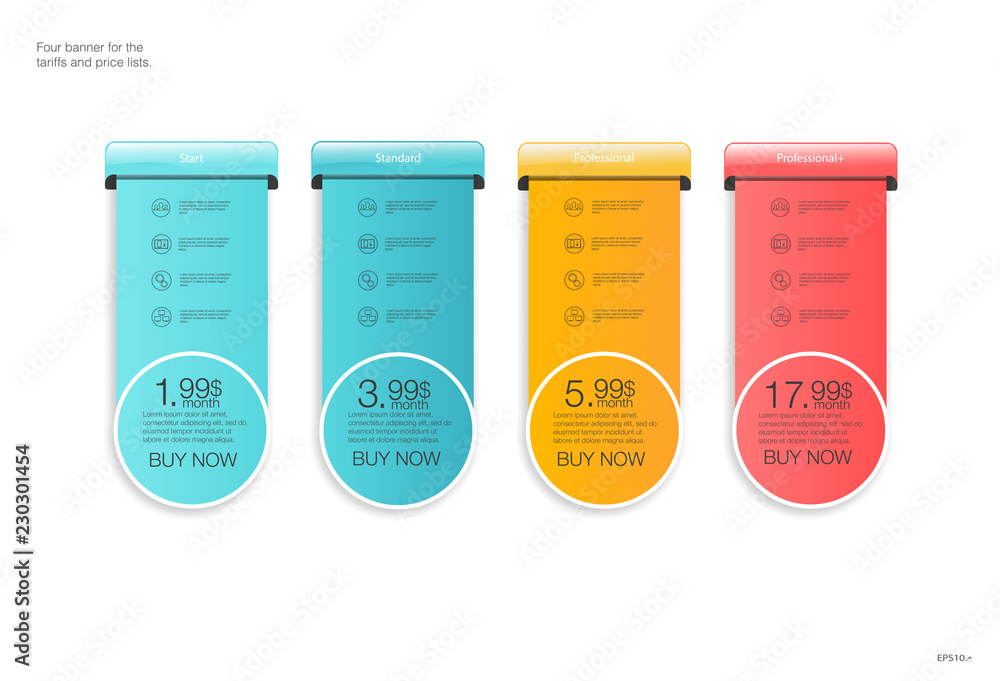 Aufkleber set of offer tariffs. ui ux vector banner for web app. set of pricing table, order, box, button, lis