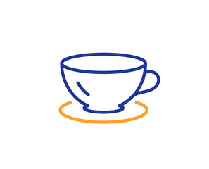 Tea cup line icon. Coffee drink sign. Fresh beverage symbol. Colorful outline concept. Blue and orange thin line color icon. Espresso Vector