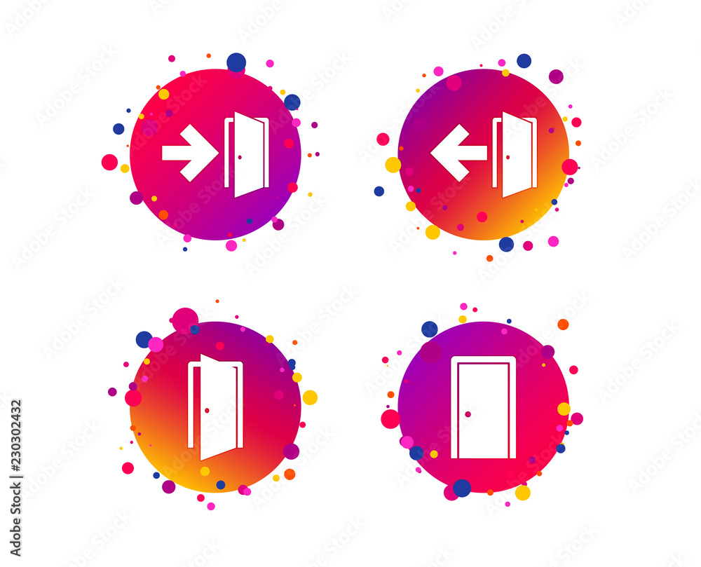 Aufkleber doors icons. emergency exit with arrow symbols. fire exit signs. gradient circle buttons with icons.