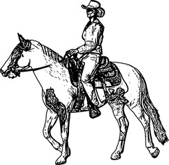 Fototapeta na wymiar cowgirl riding horse sketch drawing - vector