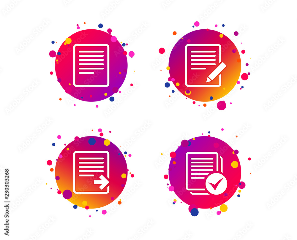 Aufkleber file document icons. download file symbol. edit content with pencil sign. select file with checkbox.