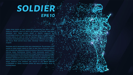 Soldiers of the particles. The warrior consists of circles and points. Vector illustration.