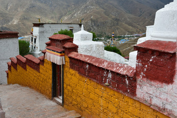 China,Tibet, Lhasa. The ancient monastery Pabongka in June, 7th century buildings