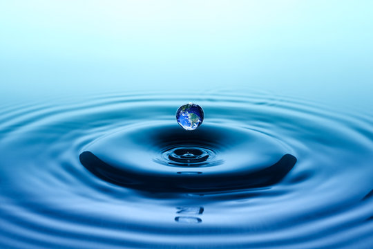 Falling drop of water with earth image