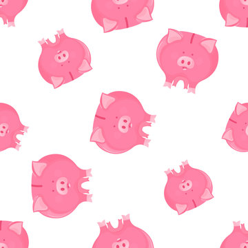 Pink pig piggy bank seamless pattern. Symbol of the New Year 2019 on the Chinese lunar calendar.