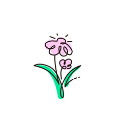 Vector Line Icon. Two flowers. Gardening. One line colored drawing. Isolated on white background