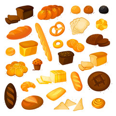 Set vector bread icons. Vector illustration isolated on a white background. Bakery product in cartoon style.