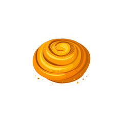 Sweet cinnamon bun roll isolated on white background. loaf icon, vector illustration. Bakery product in cartoon style.