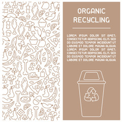 Organic waste recycling information booklet. Trash flies in the trash can. Line style vector illustration. There is place for your text - obrazy, fototapety, plakaty