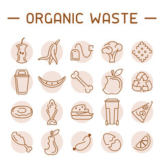 Organic waste icons set. Linear style vector illustration