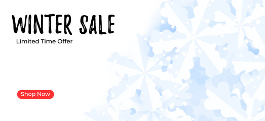 Mailing banner template. Winter sale background with snowflakes.