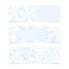 Set of horizontal winter web banners with snowflakes and text space.