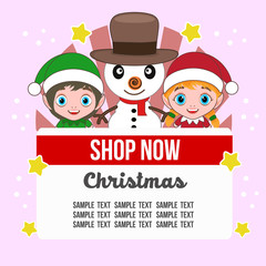 cute christmas shop theme with kids characters
