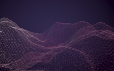 Abstract landscape background. Cyberspace purple grid. Hi-tech network. 3D illustration