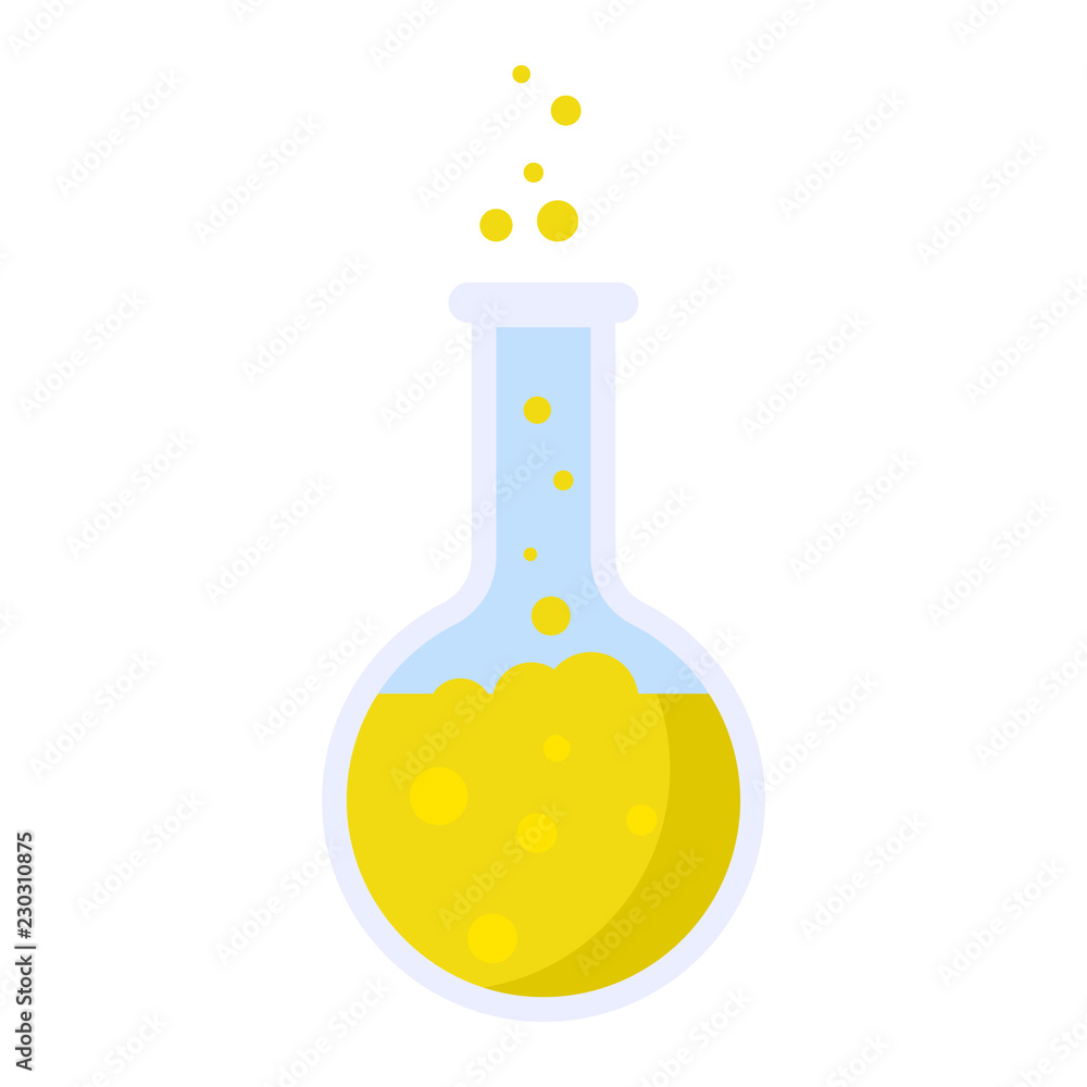 Poster yellow round flask icon. flat illustration of yellow round flask vector icon for web design