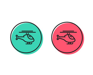 Helicopter transport line icon. Flight transportation sign. Positive and negative circle buttons concept. Good or bad symbols. Helicopter Vector