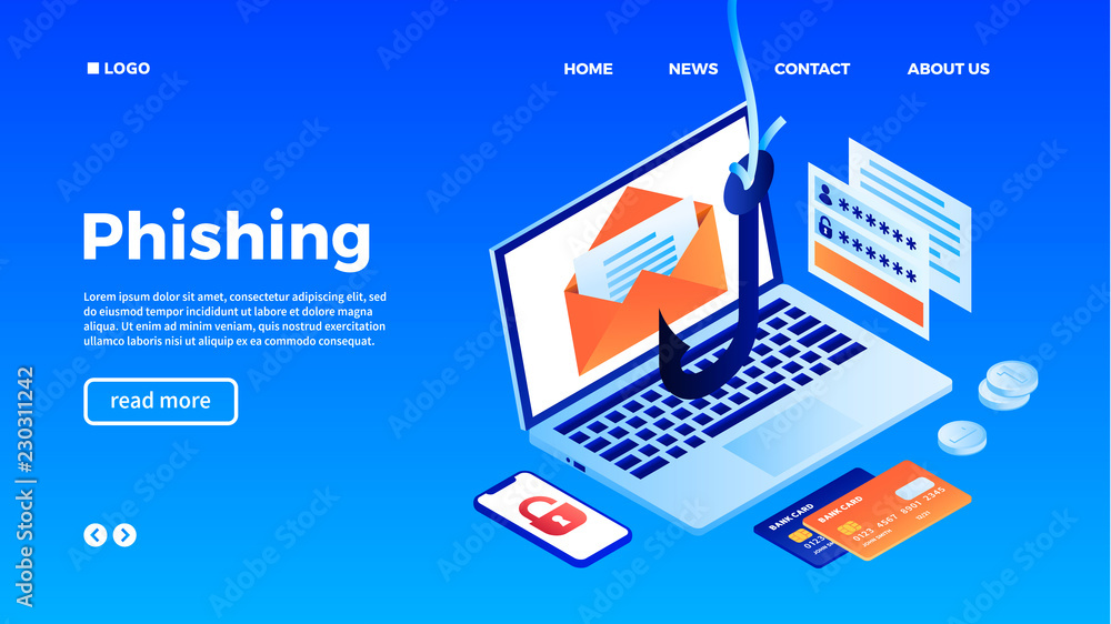 Aufkleber computer phishing concept background. isometric illustration of computer phishing vector concept bac
