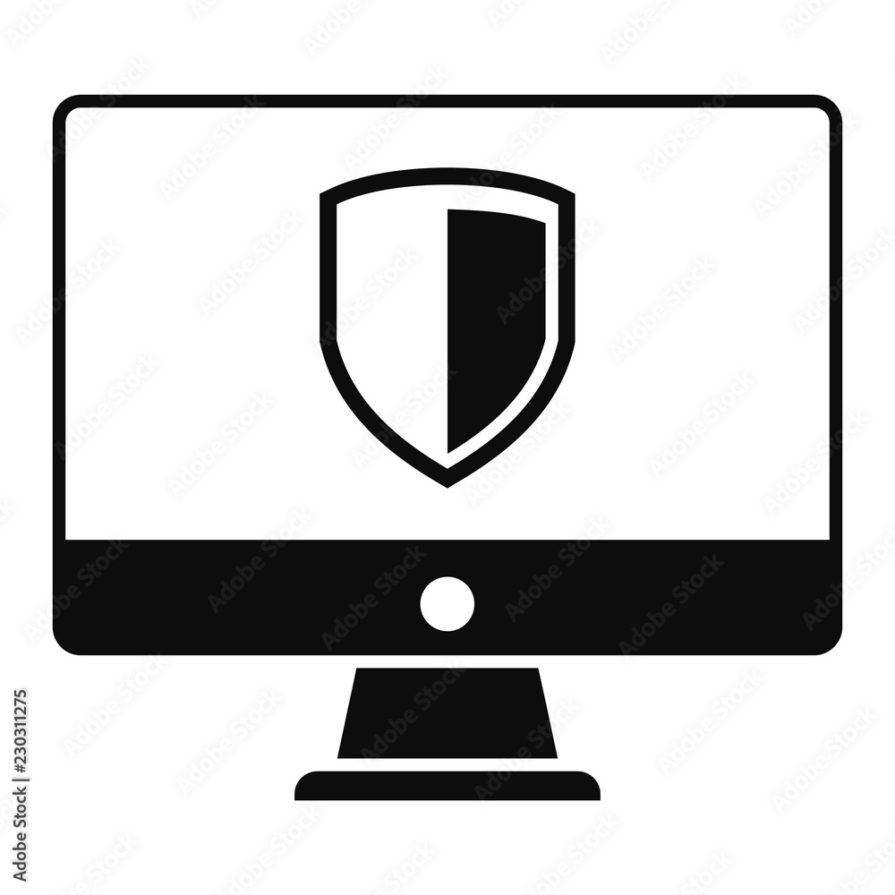 Poster protected computer icon. simple illustration of protected computer vector icon for web design isolat