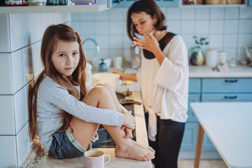 happy family cook together in the kitchen